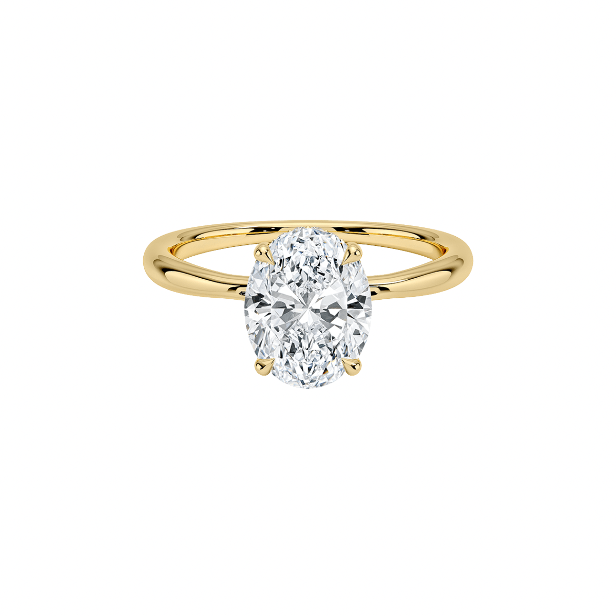 a Classic 14k yellow gold Oval Diamond Wedding Ring, conflict free and lab grown