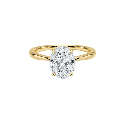 a Classic 14k yellow gold Oval Diamond Wedding Ring, conflict free and lab grown