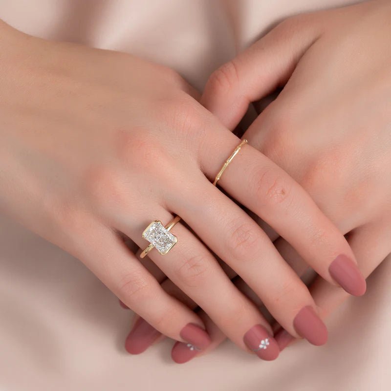 14k yellow gold 1 carat radiant cut lab grown diamond engagement ring for couples