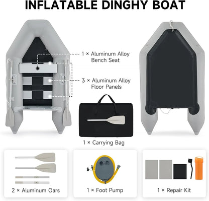 7.5ft Inflatable Dinghy Boat, 2 Person 660lb Transom Sport Tender Boat with Pump Aluminum Oars Floor, Heavy Duty Inflatable Raft Kayak for Adults