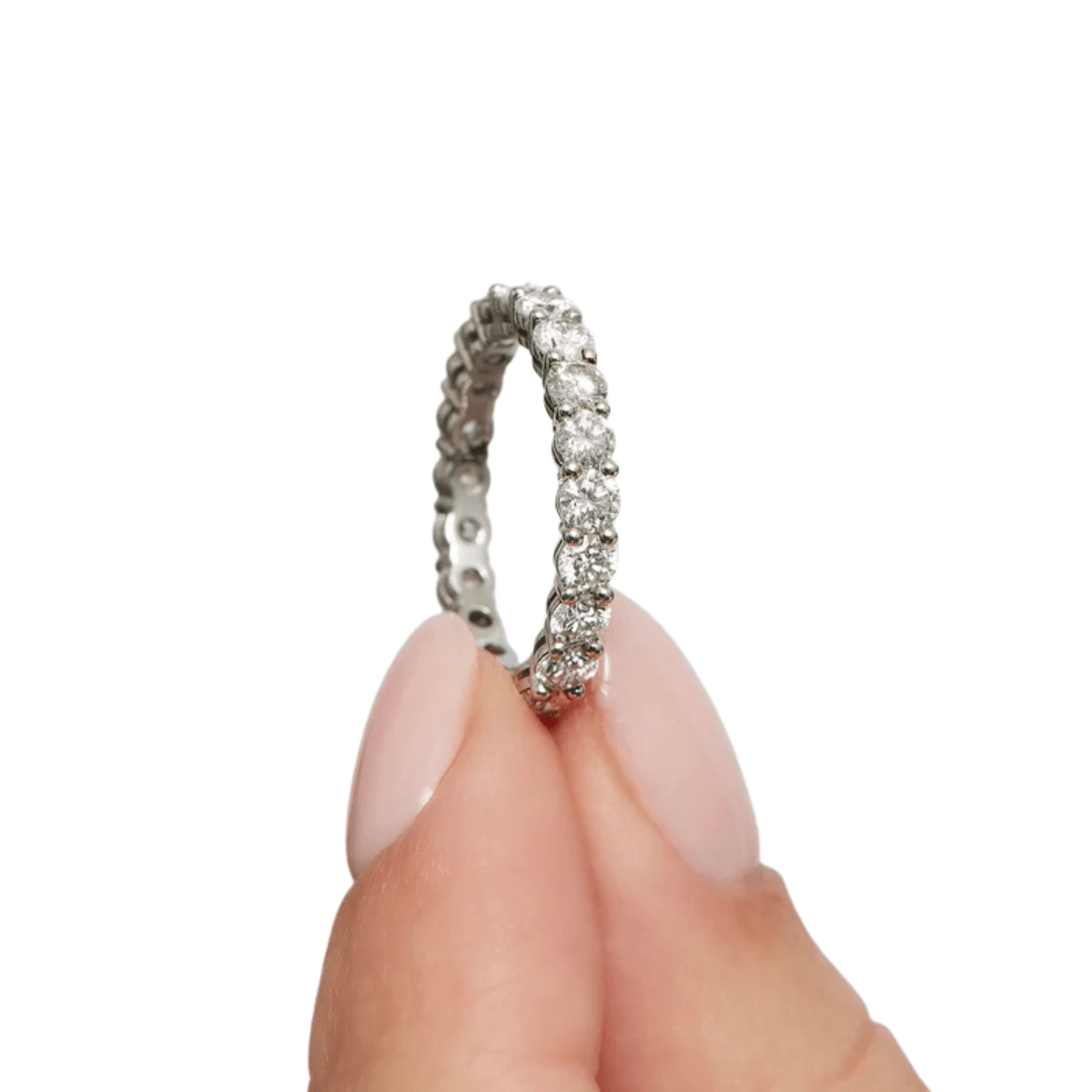 2 carat round brilliant lab grown diamond wedding band, conflict free and sustainable