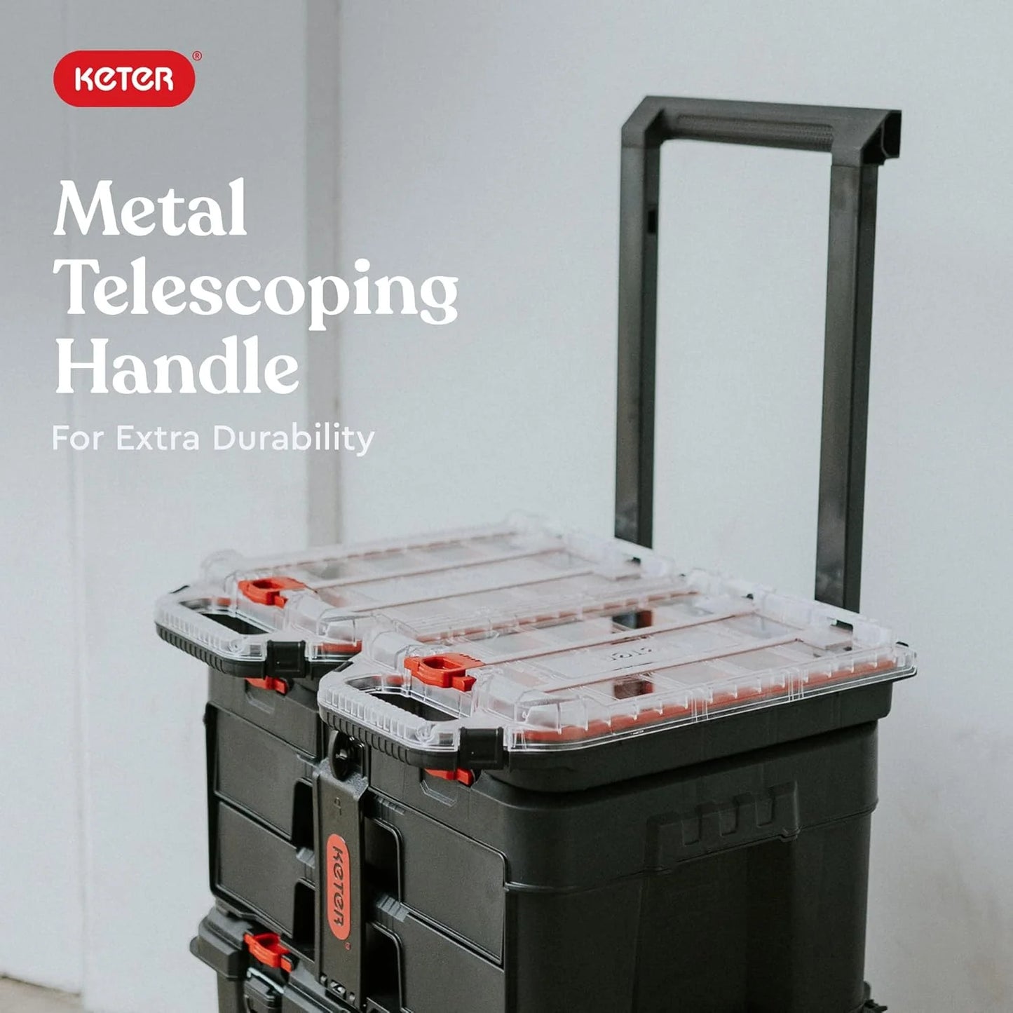 Modular Tools Organizer for Garage Storage and DIY, 3 Piece Resin Rolling Tool Box System for Small Parts