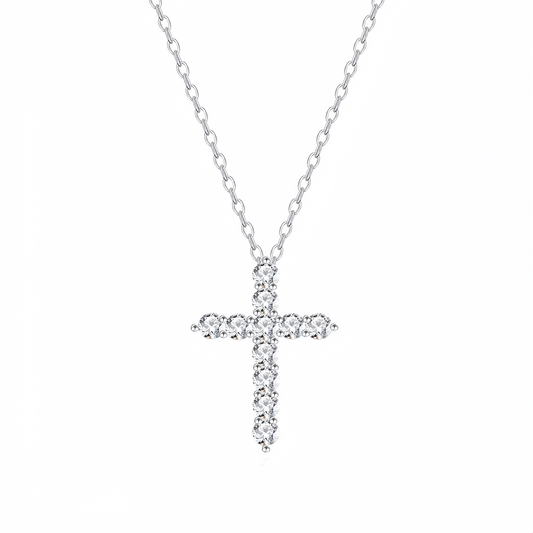 1/3 Carat Diamond Cross Silver Necklace Women