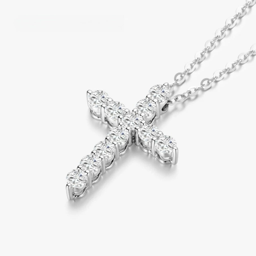Cross Silver Necklace featured round brilliant lab created diamonds, perfect for daily wear