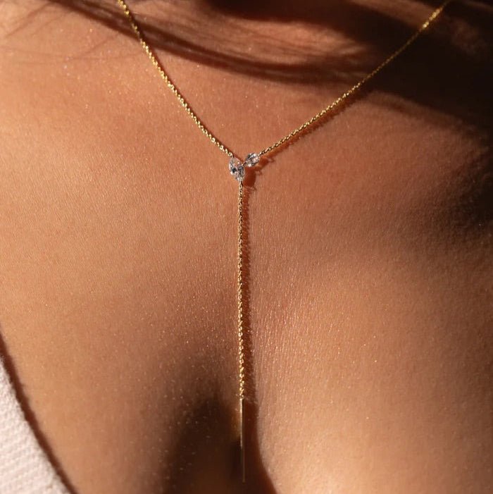 lariat necklace featured marquise diamonds, lab grown, perfect for women to daily wear