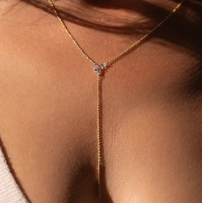 lariat necklace featured marquise diamonds, lab grown, perfect for women to daily wear