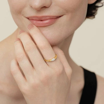 1 carat marquise lab grown diamond solitaire ring, set in 14k yellow gold