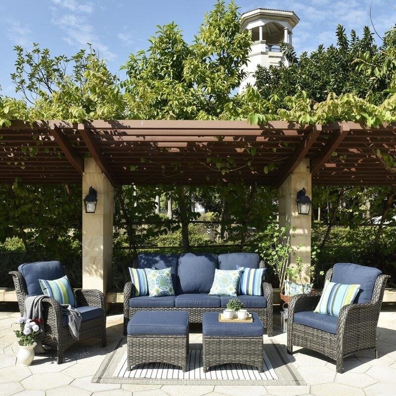 Latimer Wicker/Rattan 5 - Person Seating Group with Cushions