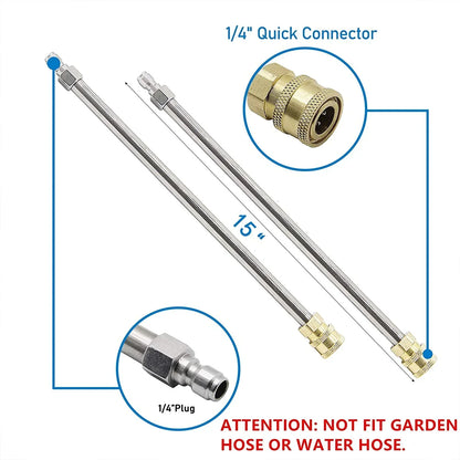 Stainless Steel Housing 1 4 Quick Connector, Power Washer Attachment with 2 Extension Wand, 2 Replacement Nozzles