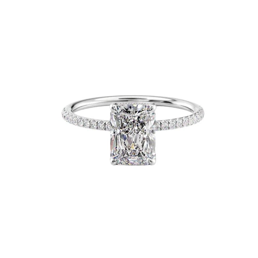2 carat radiant cut diamond engagement rings set in 14k white gold, ideal for anniversaries