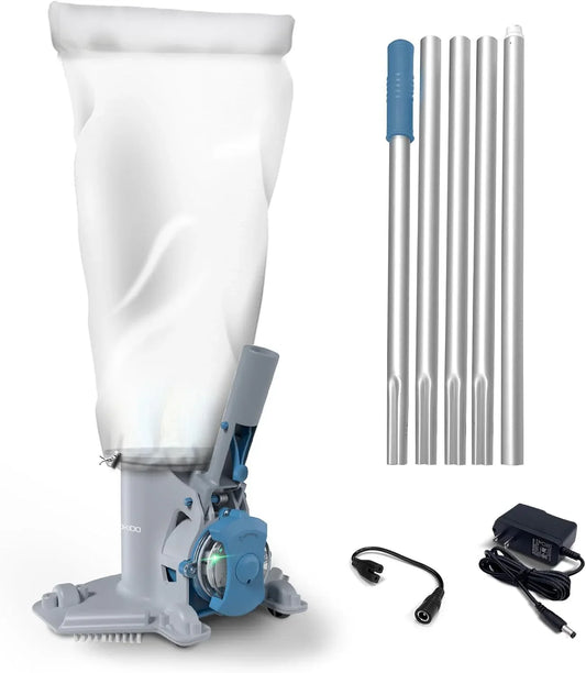 Rechargeable Cordless Pool Leaf Vacuum, 30GPM Strong Suction, 75 min Runtime, XL Heavy Duty Filter Bag, Leaves and Debris Removal, for Above Ground Pool and Inground Pools.