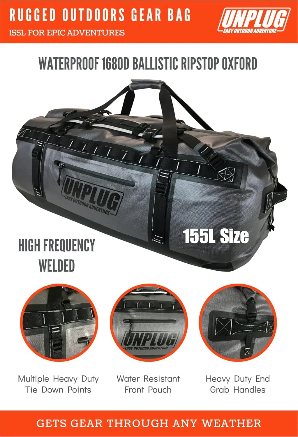 Ultimate Adventure Bag -1680D Heavy Duty Waterproof Travel Duffel Bags for Camping, Motorcycle Dry Bag, Waterproof Bags for Boating, Waterproof Duffle Backpack,Tactical Duffle Bag