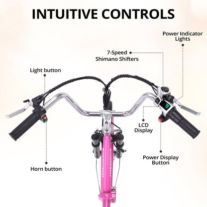 Electric Tricycle for Adults, 7 Speeds Folding Electric Trike, 24 Inch 3 Wheel Motorized Bicycle w/ 36V 10Ah Removable Battery, E Trikes with Large Basket, 330 Loading Capacity, 250W Motor, Pink