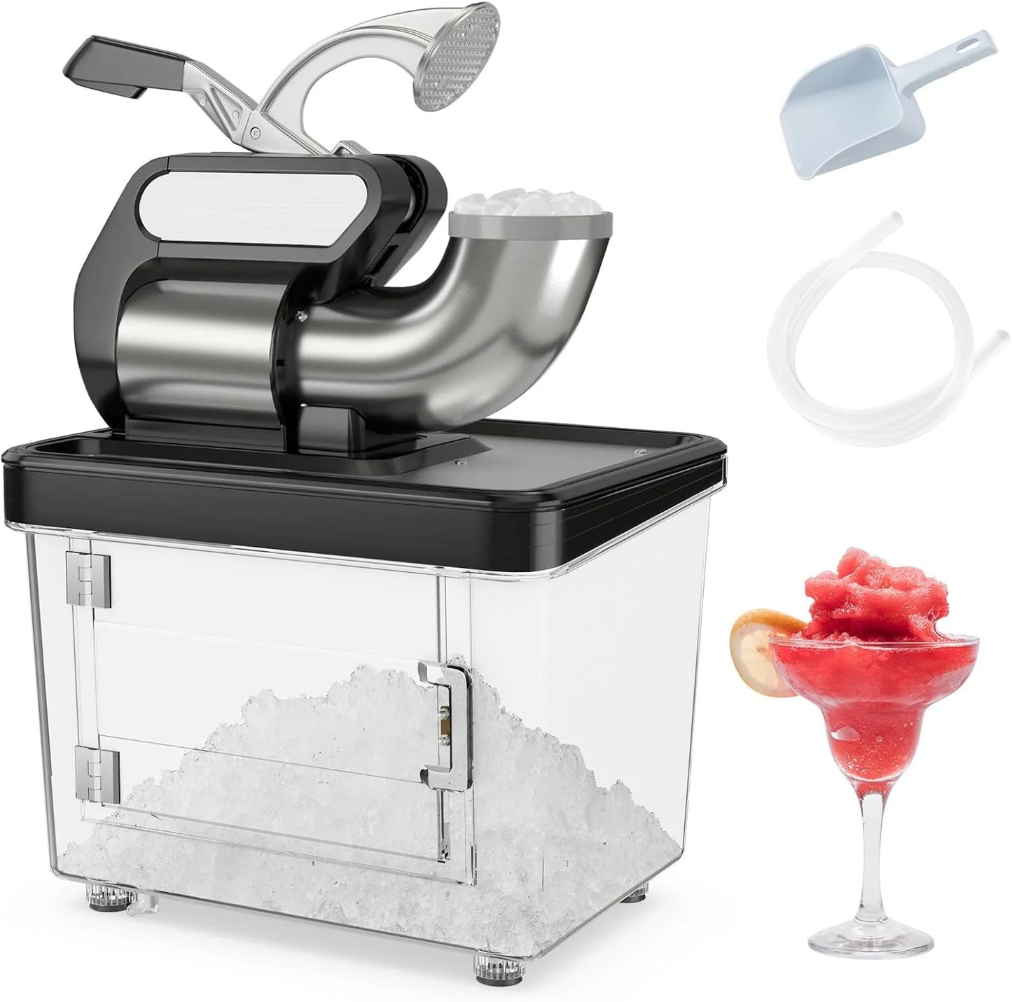 660-pound-per-hour commercial ice cube crusher, 300-watt ETL-certified electric ice cone machine, equipped with double blades, safety on/off button, 120-volt stainless steel ice cream maker, suitable for home restaurants, bars (gray)