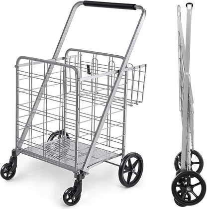 Shopping Cart with Wheels, Metal Grocery Cart with Wheels, Shopping Carts For Groceries