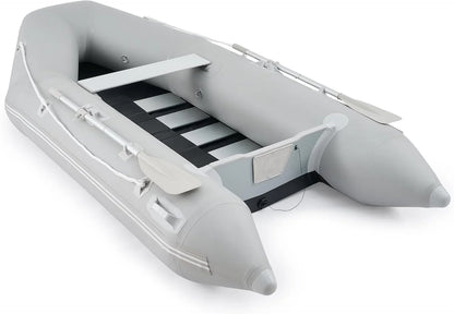 10ft Inflatable Dinghy Boat, 4 Person 990lb Transom Sport Tender Boat with Pump Aluminum Oars Floor, Heavy Duty Inflatable Raft Kayak for Adults