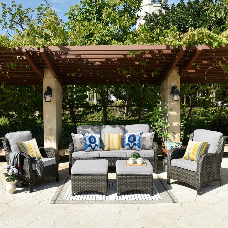 Latimer Wicker/Rattan 5 - Person Seating Group with Cushions