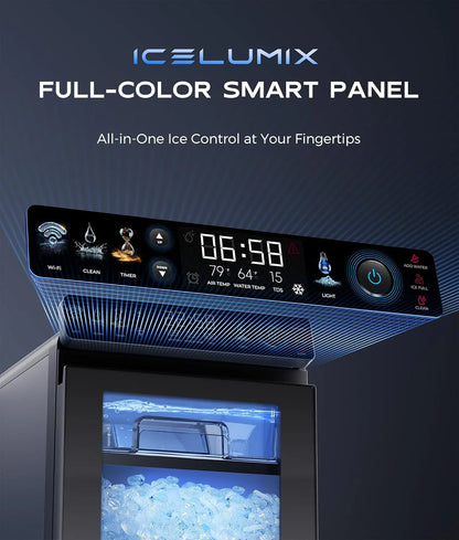 Nugget Ice Maker Countertop, Smart Pebble Ice Machine with APP Control, 44 lbs/24H Soft Pellet Chewable Ice with Self-Cleaning, Stainless Steel.