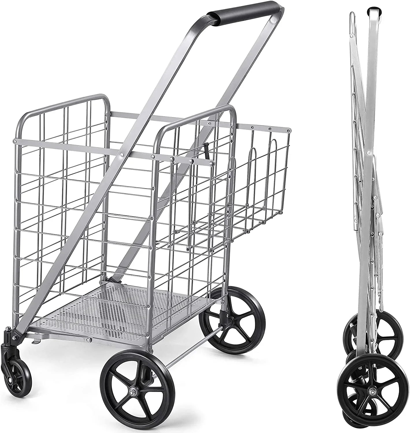 Shopping Cart with Wheels, Metal Grocery Cart with Wheels, Shopping Carts For Groceries