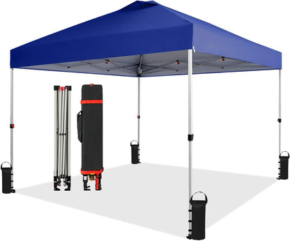 10x10 Pop Up Canopy - Beach Tent with One Push Setup - Easy Outdoor Sun Shade for Events, Parties, Camping - Gazebo with STO-N-Go Cover Bag, Silver Coated Top, White