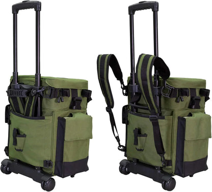 Elkton Outdoors Rolling Tackle Box with Wheels - Waterproof Rolling Fishing Backpack, 5 Removable Tackle Trays, 4 Rod Holders, Fishing Gifts for Men, Fish Tackle Bag, Roller Tackle Box