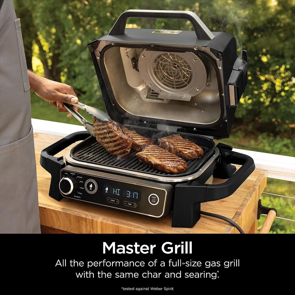 Professional Outdoor Grill and Smoker, Built-in Thermometer, 7-in-1 main grill, BBQ Smoker, Air Fryer, Bake, Bake, dehydrate, Grill, Firewood Pellet, Portable, electric (updated)
