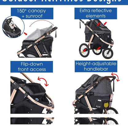 Jogging Sports Stroller with Comfort Rubber Wheels/Zipper-Less Entry/1-Hand Quick Fold/Aluminum Frame for Small/Medium Dogs, Cats and Pets (Green Camo)
