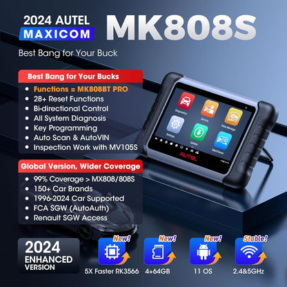 2024 Bidirectional Tool as MK808BT Pro MX808S M808Z, Function as MaxiCheck MX900, 28+ Service, Active Test, All System Diagnose, Injector Coding, FCA Autoauth Android 11