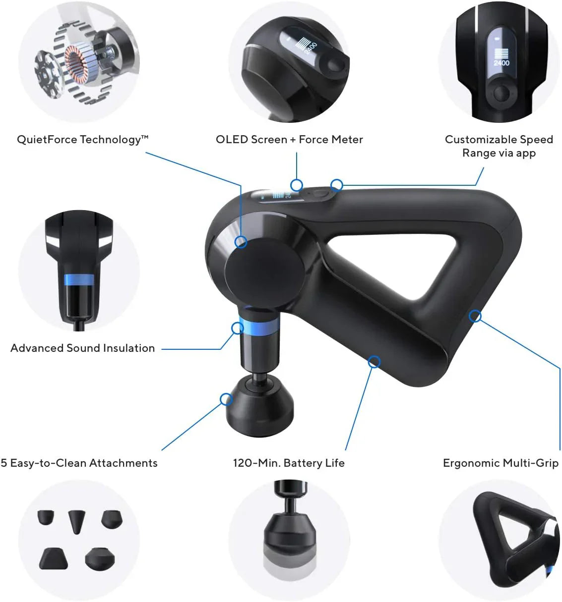 TheraGun Elite Ultra-Quiet Percussion Massage Gun for Deep Tissue Muscle Pain Relief, Handheld Electric Massager Perfect for Neck, Back, and Full Body Tension, Bluetooth and USB-C Charging, 5th Gen