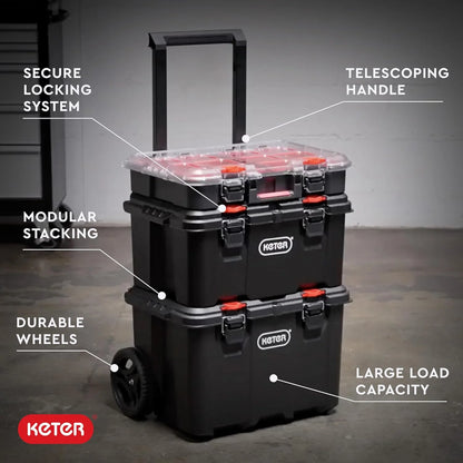 Modular Tools Organizer for Garage Storage and DIY, 3 Piece Resin Rolling Tool Box System for Small Parts