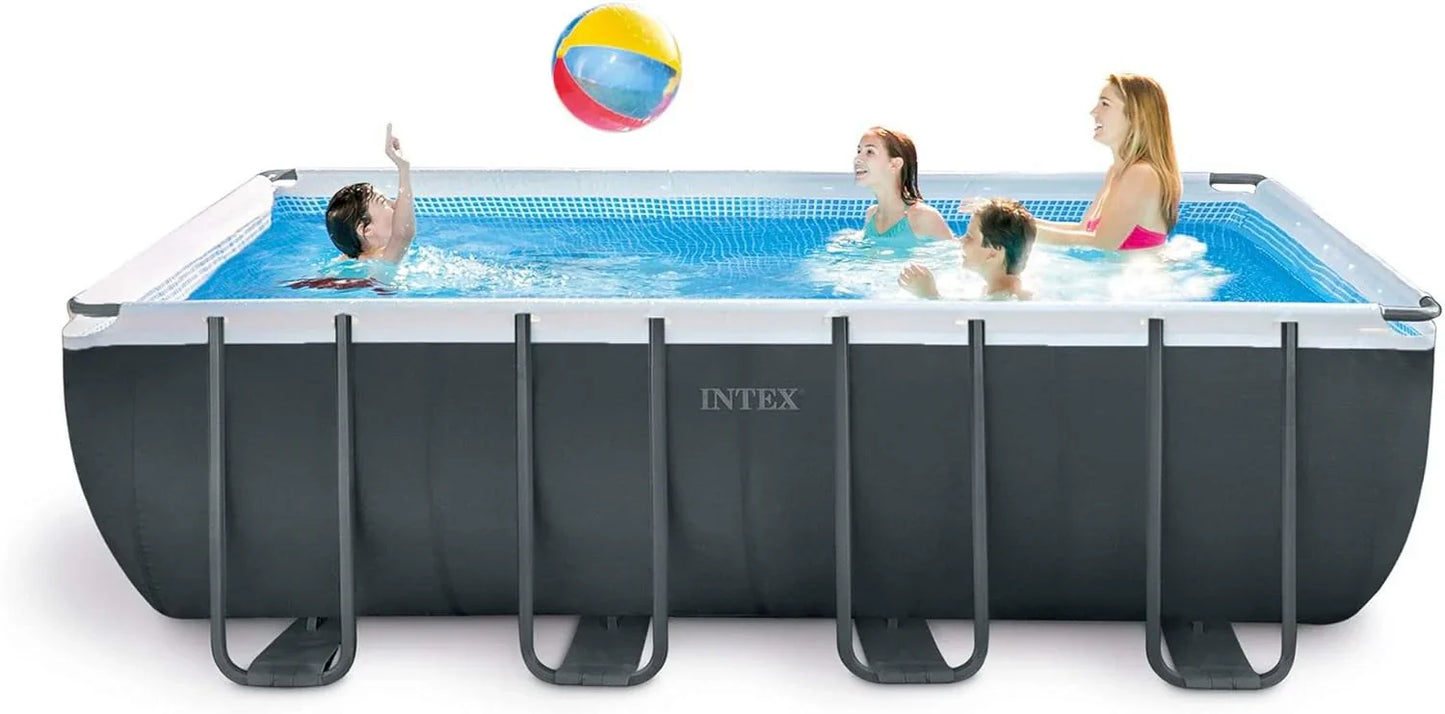 Rectangular Frame Above Ground Outdoor Swimming Pool Set with 1200 GPH Sand Filter Pump, Pool Cover and Ladder