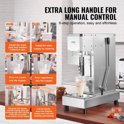 Ice Cream Blender 750W High Speed Mixer 1740 RPM 304 Stainless Steel New