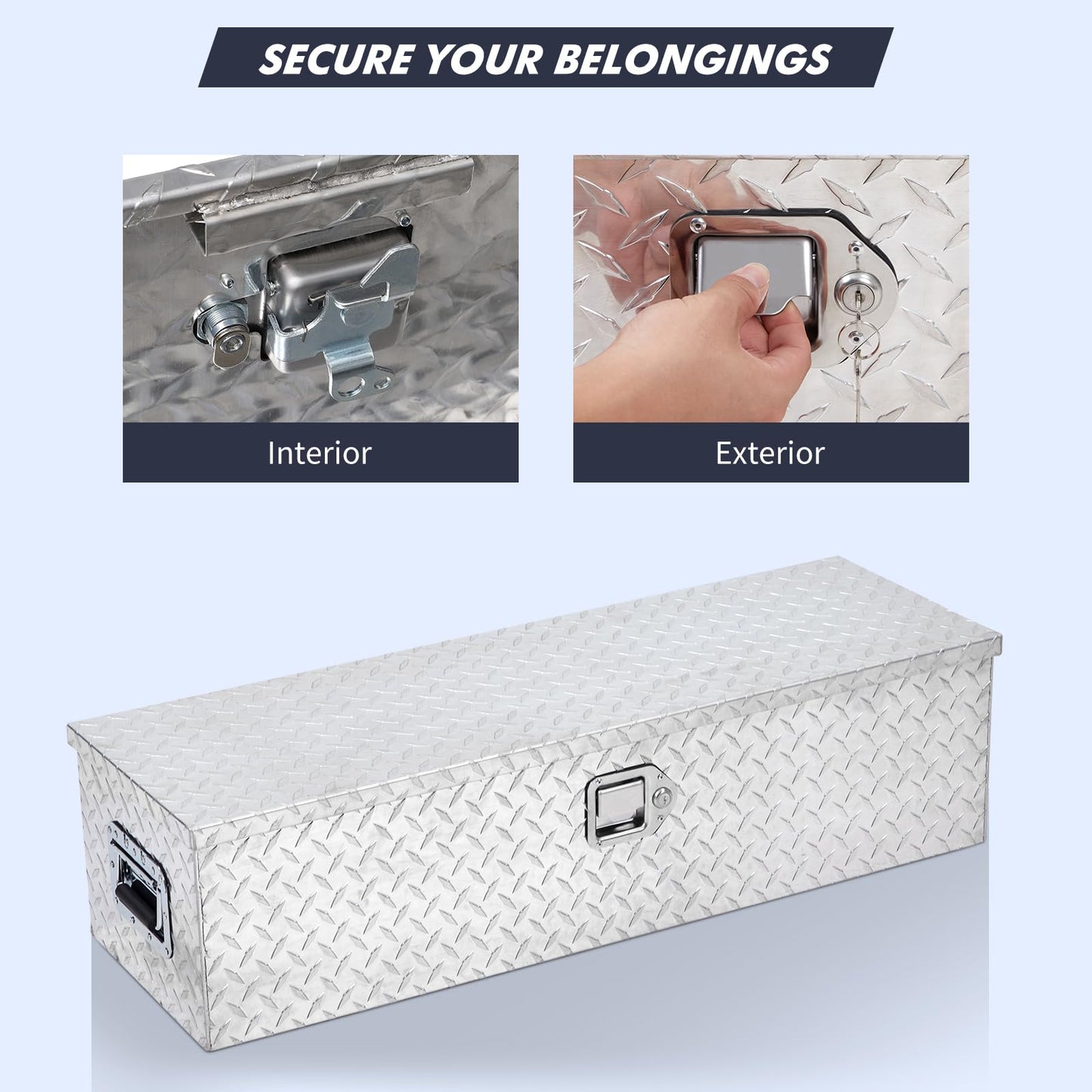 48 Inch Diamond Plate Truck Bed Tool Box with Shelf Silver
