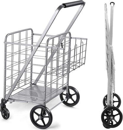 Wellmax Shopping Cart with Wheels, Metal Grocery Cart with Wheels, Shopping Carts For Groceries