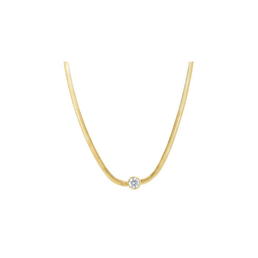 herringbone necklaces featured a round brilliant lab grown diamond in 9k gold chain, ideal for daily wear