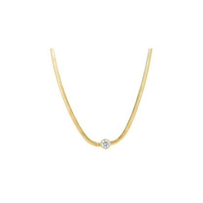 herringbone necklaces featured a round brilliant lab grown diamond in 9k gold chain, ideal for daily wear