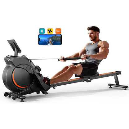 Magnetic/Water Rowing Machine 350 LB Weight Capacity - Foldable Rower for Home Use with Bluetooth, App Supported, Tablet Holder and Comfortable Seat Cushion