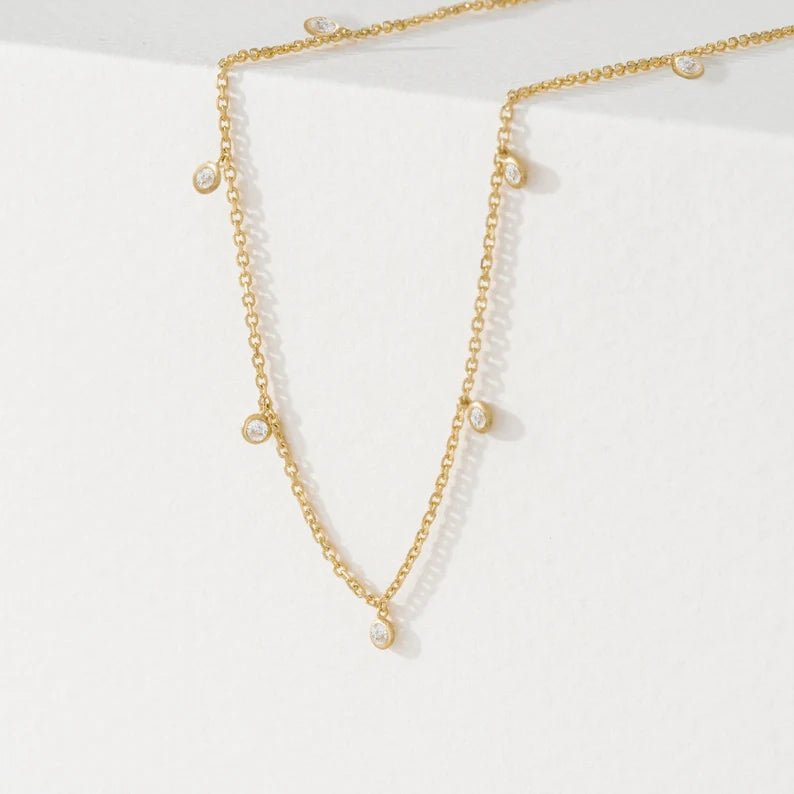 Bezel Set 0.3 carat Floating Diamond Necklace for women to daily wear