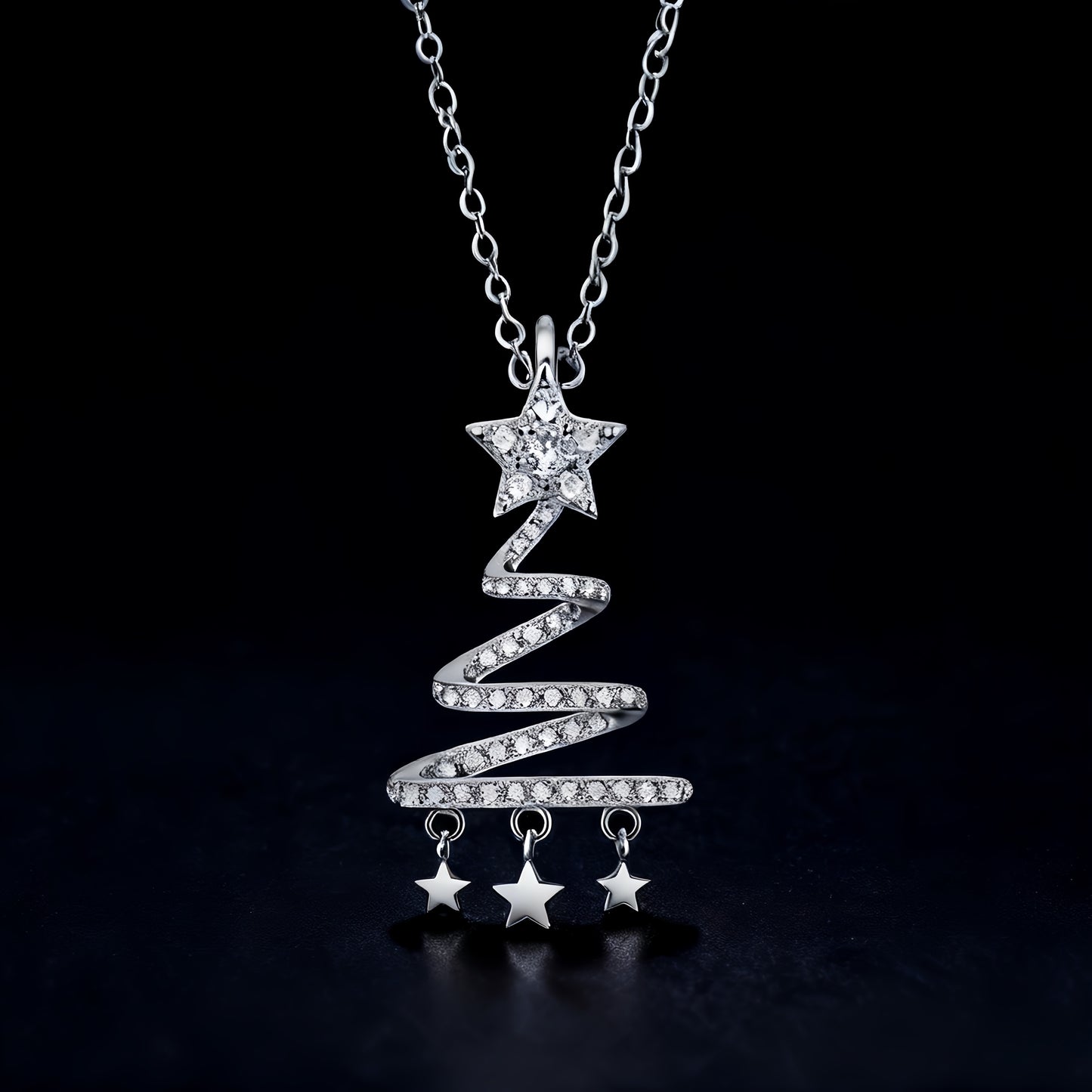 1/2 carat silver necklace with lab grown diamonds, design with a Christmas tree