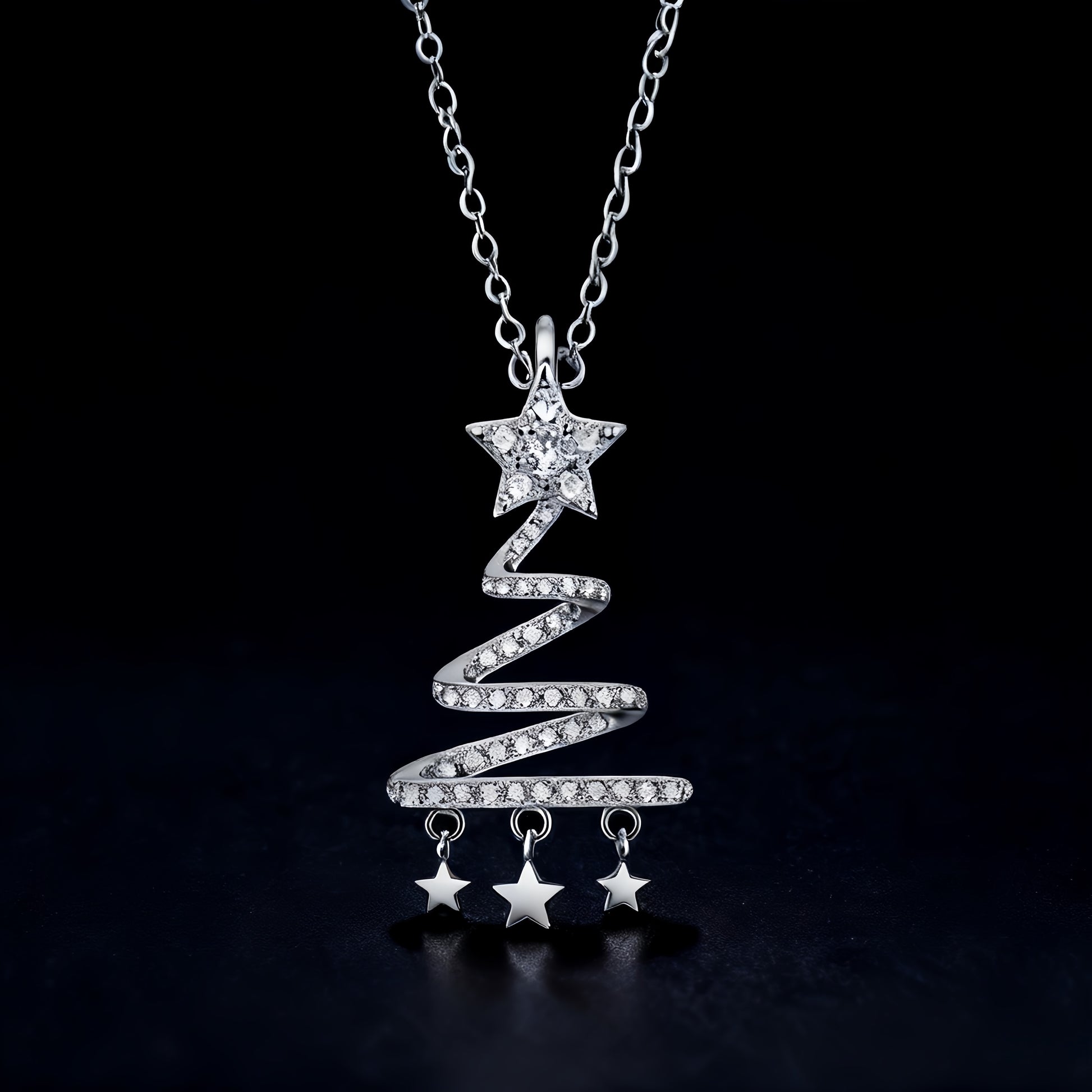 1/2 carat silver necklace with lab grown diamonds, design with a Christmas tree