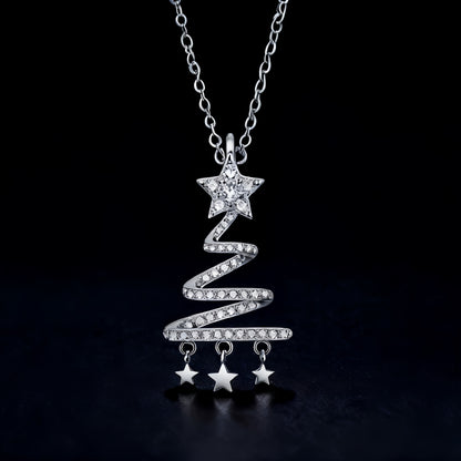1/2 carat silver necklace with lab grown diamonds, design with a Christmas tree