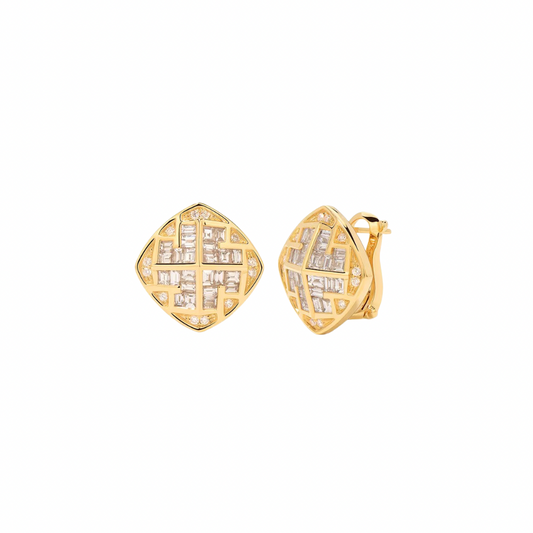 Cube 1 carat Diamond Earrings In 9K Yellow Gold