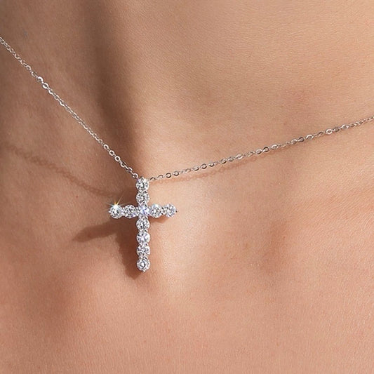 1/3 Carat Diamond Cross Silver Necklace Women
