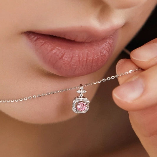 3/5 Carat Pink Lab Grown Diamond Necklace In Silver
