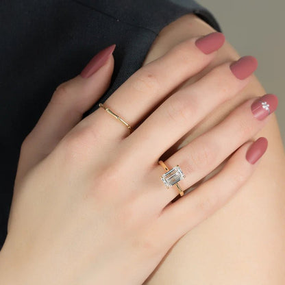 1 carat Emerald Cut Diamond Engagement Ring set in 14k gold, lab grown and sustainable