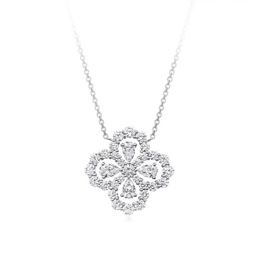 Four-Leaf Clover Sterling Silver Necklace With 3/5 CT. Real Diamond