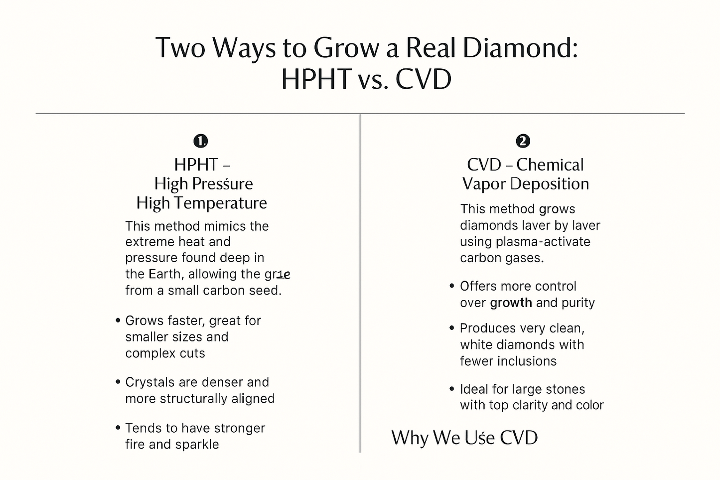 the differences between HPHT and CVD to grown a diamond
