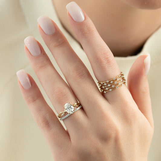 Vine Nature Inspired Oval Diamond Engagement Ring(1.0ct.) in 14K