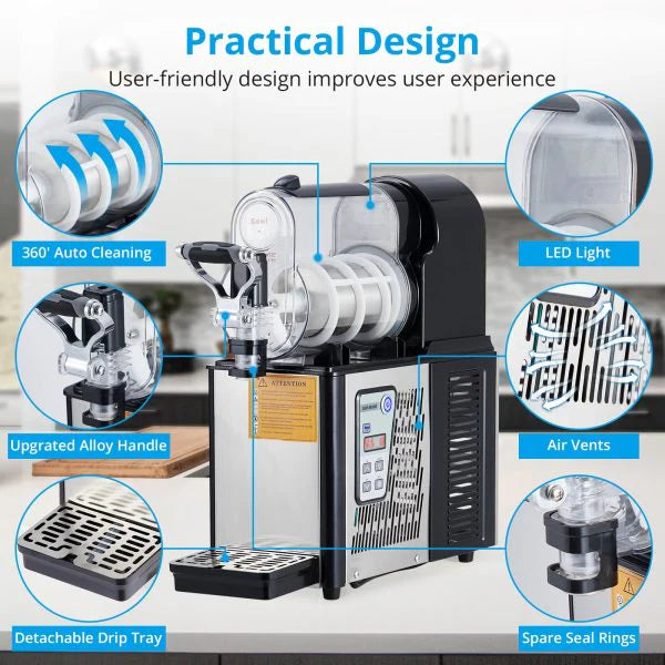Commercial Slushie Machine 3L Stainless Steel Self-Cleaning Slushy Maker for Frozen Drinks,Snow Melting Ideal for Home,Coffee Shop,Restaurant