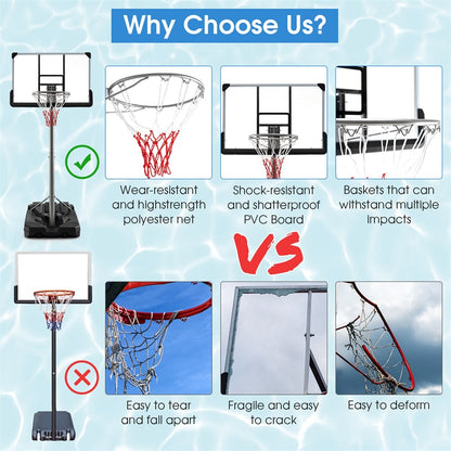 Portable Outdoor Basketball Hoop 64’’-79’’ Adjustable Poolside Basketball Goal System with 44" Backboard Wheeled Fillable Base